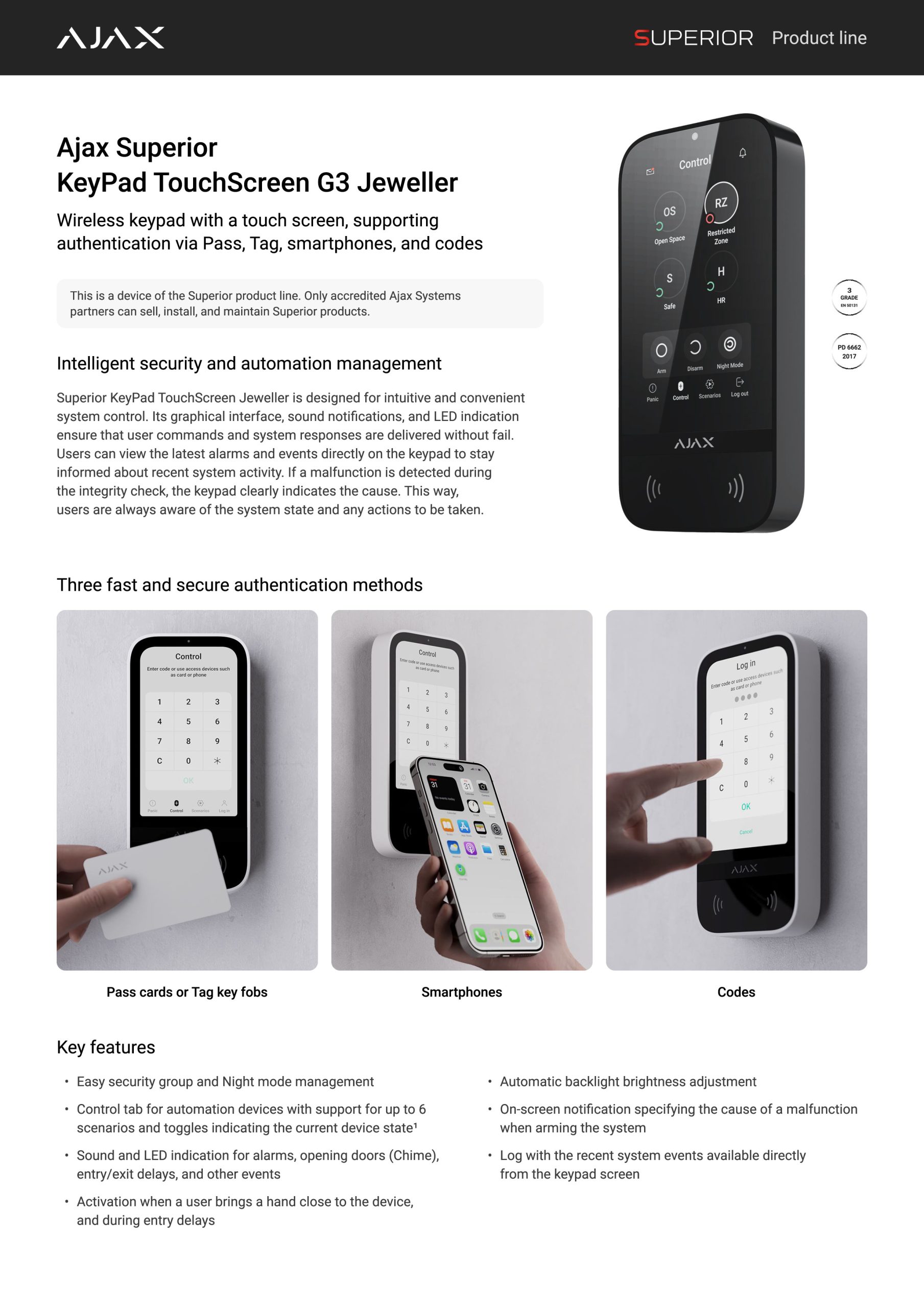 AJAX Superior KeyPad TouchScreen G3 White