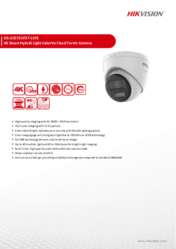 HIKVISION 8MP POC Hyb Light/ColorVu Tur GY