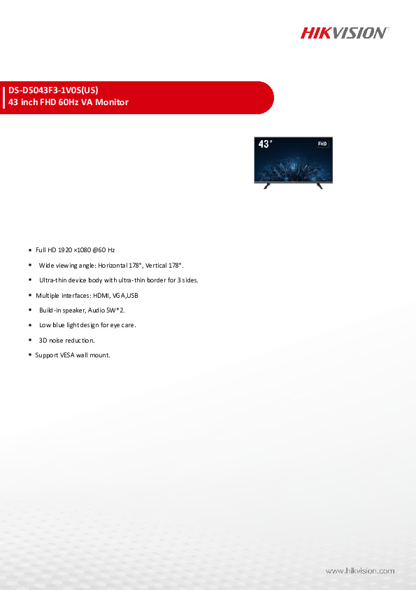 HIKVISION 43" FHD 60Hz Monitor