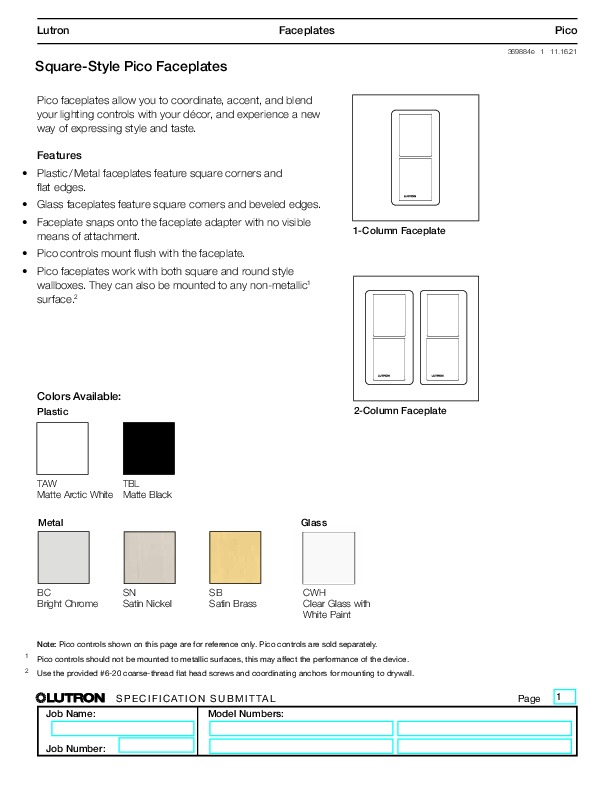 LUTRON Pico Metal 1 Gang RAW BRASS BLACK