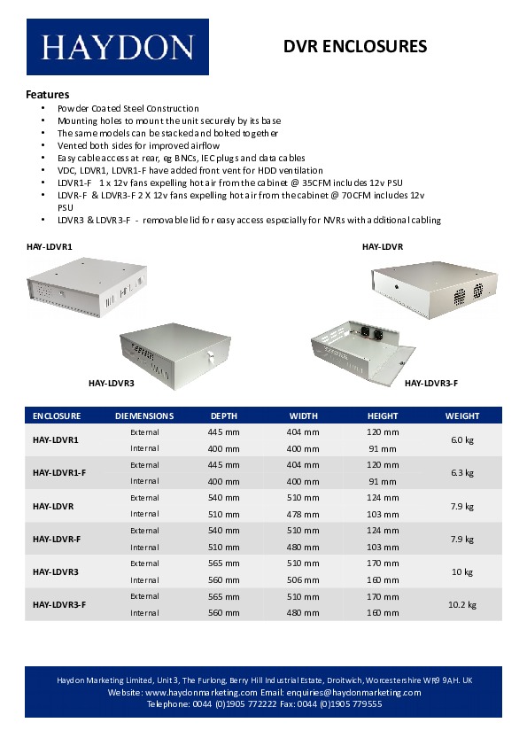 HAYDON Large DVR/NVR Box (Fan Cooled)