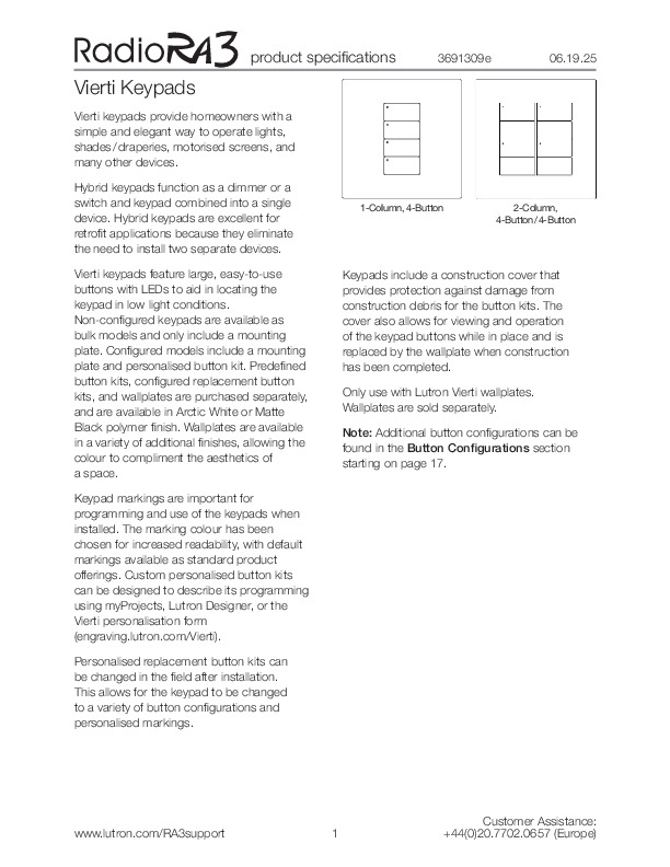 LUTRON RA3 Dual Faceplate BRUSHED BRASS