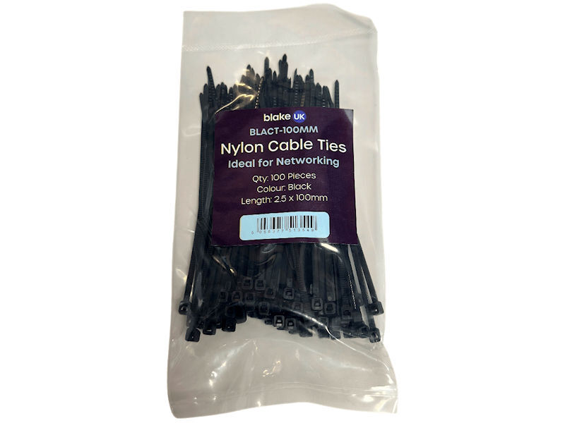 (100) BLAKE 100mm x 2.5mm Cable Ties BLACK