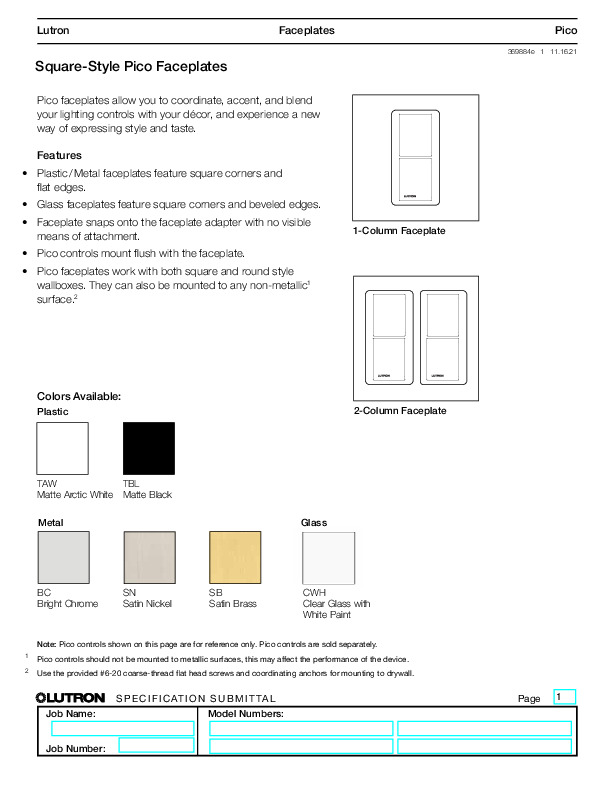 LUTRON Pico Metal 2 Gang Bright Chrome Kit