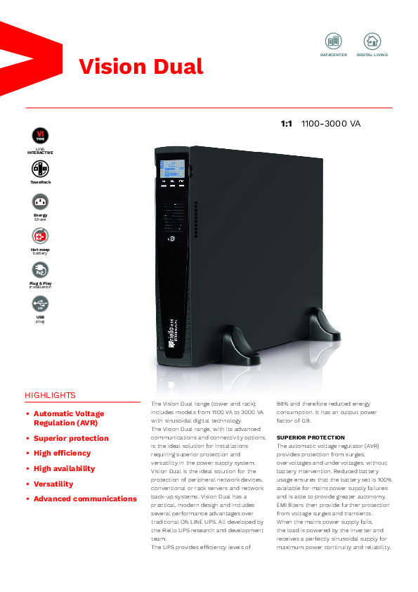 RIELLO Vision Dual 1100VA 230V Line UPS